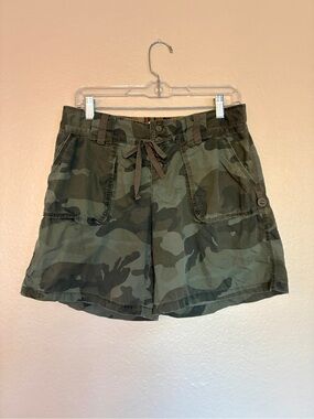 BO - Camo Drawstring Utility Shorts Olive Camo Grunge Y2K Buttons 4 Pockets